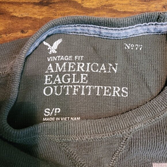 American Eagle Vintage Fit Thermal Logo Shirt Size S Olive Green Stretch - Picture 3 of 8